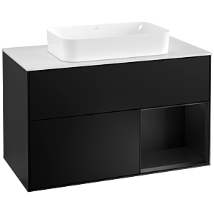Villeroy und Boch Finion Waschtischunterschrank G251PDPD 100cm, Abdeckplatte white matt, Emotion, Regal rechts Black matt lacquer, Black matt lacquer